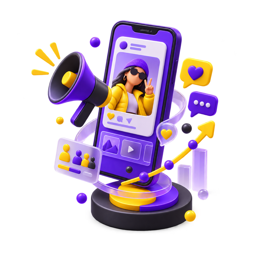 Ilustración 3D de campañas de influencer marketing